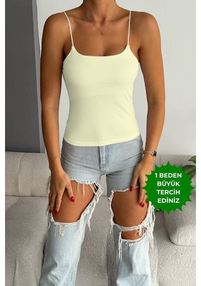 Balenbi Kadın Basic Ip Askılı Uzun Penye Body 1067 Ekru