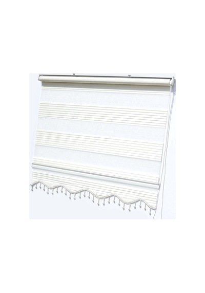 Boncuklu Krem Rengi Pliseli Zebra Stor Perde Krem - 97251638 Krem