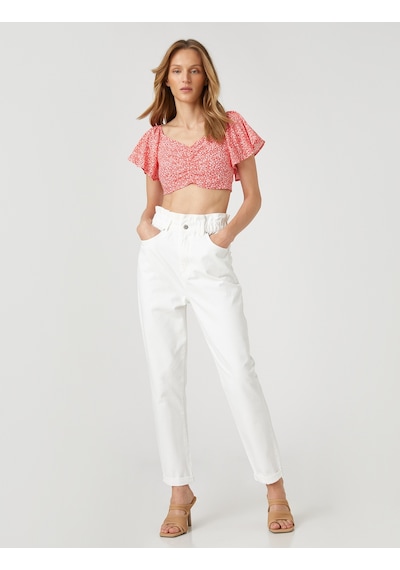 Koton Çiçekli Crop Bluz Büzgü Detaylı Kolları Volanlı Turuncu Desenli 2sak60266pw Turuncu Koton Çiçekli Crop Bluz Büzgü Detaylı Kolları Volanlı Turuncu Desenli 2sak60266pw Turuncu