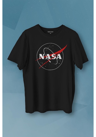 Nasa Logosu Siyah Kırmızı Uzay Cosmos Baskılı Tişört Unisex T-shirt 001