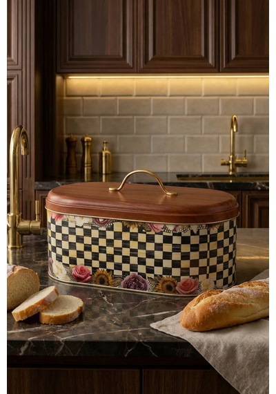 Makri Home Ekmeklik, Metal Ekmeklik, Ekmek Sepeti, Çiçek Desenli Ekmeklik, Yerli Üretim 34 Cm X 19 Cm X 16 Cm Çok Renkli