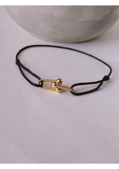 Tiffany Model Deri İpli El Yapımı Gold Siyah Renkli Bileklik Siyah