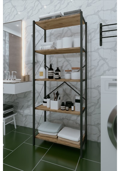 Çok Raflı Dekoratif Banyo Dolabı Ahşap