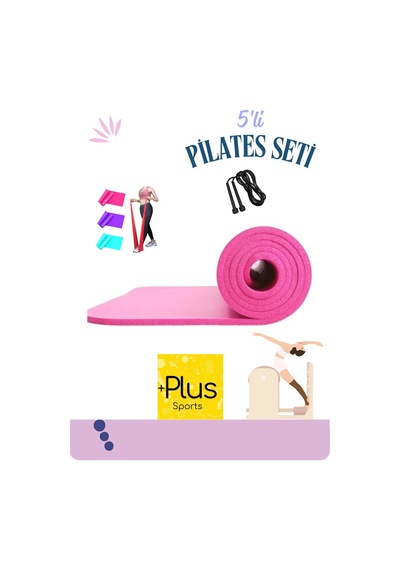5 Li Pilates Seti Pilates 7 Mm Yoga Minderi 3 Adet Pilates Bandı Direnç Lastiği Ve Atlama İpi Pembe Pembe