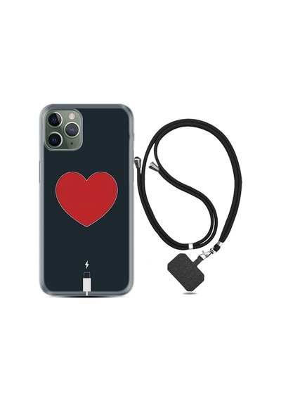 Apple Uyumlu iPhone 12 Pro Kılıf Boyun Askılı Charge Heart 1422