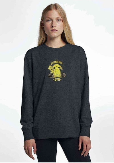 Pokemon Pikachu Gym Baskılı Füme Antrasit Kadın Sweatshirt