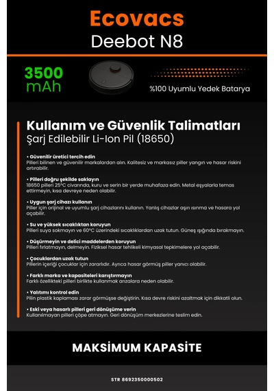Ecovacs Deebot N8 Uyumlu 3500mah Robot Süpürge Bataryası - Maksimum Kapasite