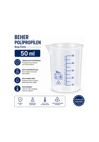Beher Polipropilen - Kısa Form 50 ML