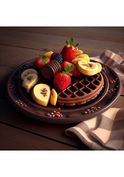 Çilek Muz Ve Çikolatalı Waffle Görünümlü Pastahane Kafe Kafeterya Ve Mutfağa Asmalık Hd Baskı Kanvas Tablo