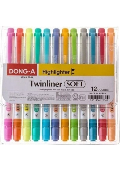 Kirtasiyejet-Dong-A Twinliner Soft Fosforlu Kalem Çift Taraflı 12'li