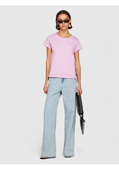 Sisley Pamuk Geniş Bisiklet Yaka Dar Kesim Düz T-shirt Kadın Sarı T-shirt - 324p3ı1xl1058