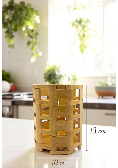 Bambu 13 Cm Tezgah Üstü Dekoratif Silindir Dik Kaşıklık Mutfak Düzenleyici Vivatti Kahverengi 10.6 X 14 Diğer