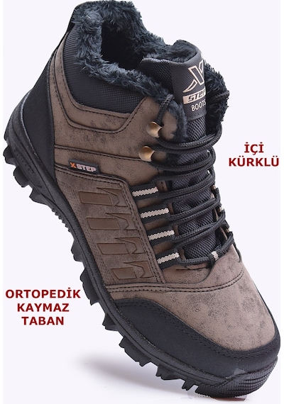 Papatay X6 Ortopedik Kaymaz Taban Kürklü Erkek Bot Outdoor Bot Vizon