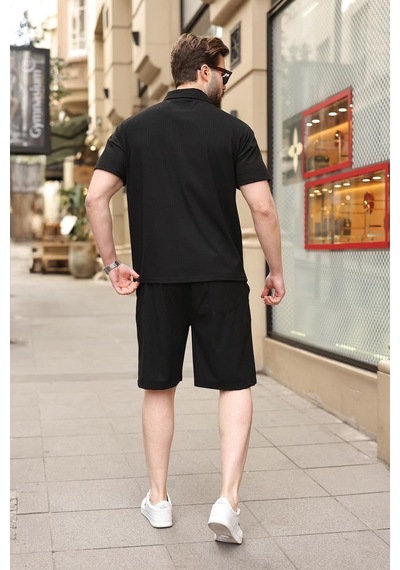 Siyah Polo Yaka T-shirt Şort Takım E7363