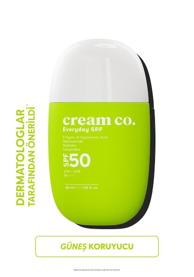 Cream Co. Niasinamid Hyalüronik Asit Peptit Seramid İçerikli Leke Karşıtı Aydınlatıcı ve Nemlendirici Güneş Kremi SPF50 40 ML