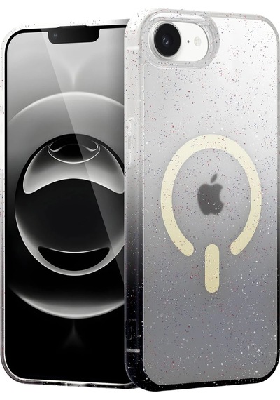 Mey İthalat Apple Uyumlu iPhone 16e Pummel Shiny Magsafe Kapak - Siyah Şeffaf