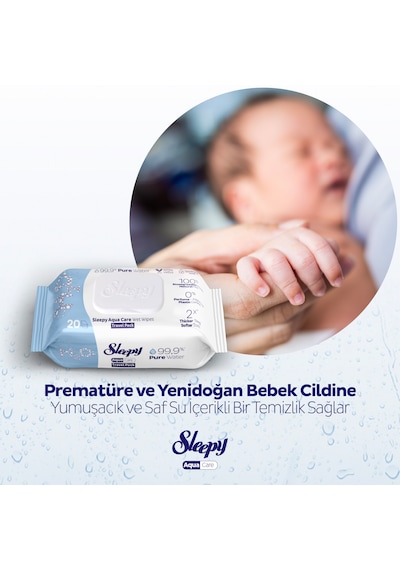 Sleepy Aquacare H2o Yenidoğan Islak Bebek Havlusu Seyahat Boy 12x20 240 Yaprak Tekli