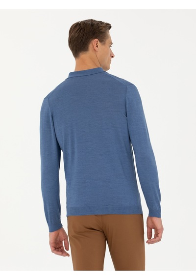 Cacharel Koyu Mavi Slim Fit Polo Yaka Basic Triko Kazak Cacharel Koyu Mavi Slim Fit Polo Yaka Basic Triko Kazak