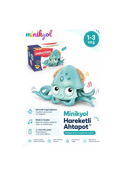 Hareketli Ahtapot Müzikli Engelden Kaçan Sensörlü Emeklemeye Yardımcı 3 Hız Kademeli Kapatıp Açılabilen Oyuncak Mavi