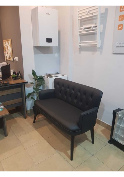 Garden House 2'li Siyah Deri Ahşap Ayaklı Ofis Koltuğu Siyah