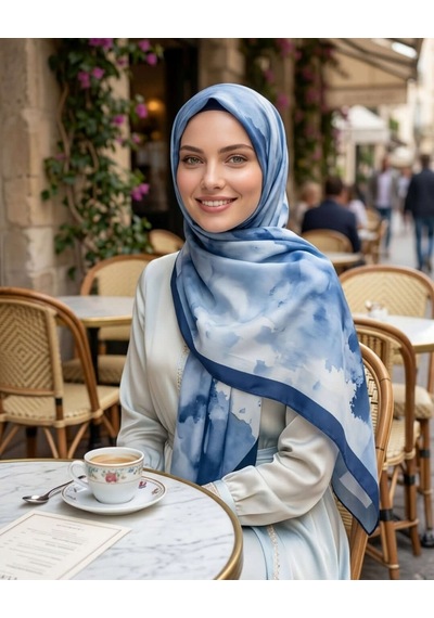 Moda Nuda Batik Desenli Pamuk Soft Şal Lacivert Batik - Mira İpek