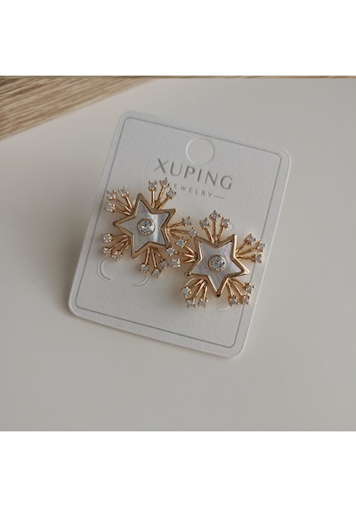Lente Aksesuar Xuping 14k Altın Kaplama Rengi Zirkon Taşlı Çiçek Model Küpe Bej - Beyaz