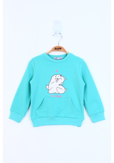 Toontoy Kız Çocuk Kuzu Baskılı Sweatshirt Su Yeşil