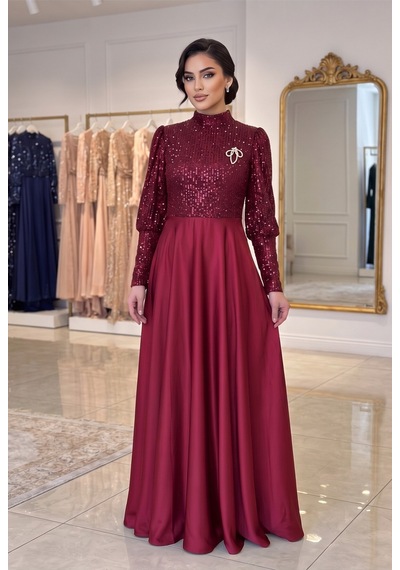 Dorne Moda Üstü Pul Paletli Altı Saten Kloş Detaylı Mezuniyet Ve Nişan Abiye Elbise Bordo Bordo Dorne Moda Üstü Pul Paletli Altı Saten Kloş Detaylı Mezuniyet Ve Nişan Abiye Elbise Bordo Bordo