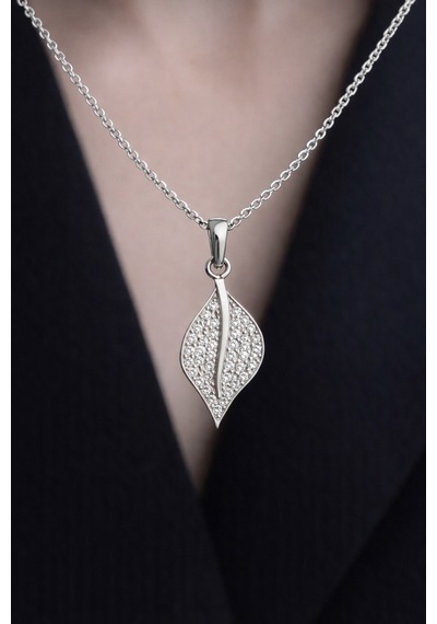 Çekirdekjewelry 925 Ayar Gümüş Rodyum Kaplama Minik Yaprak Kolye Gri