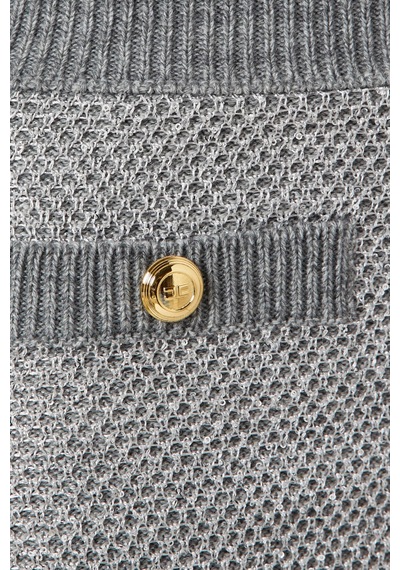 Elisabetta Franchi Wool - Blend Knit Mini Skirt Lüks, Payetli Ve Şık Düğmeli Etek Gri