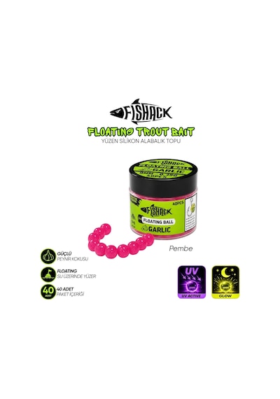 Yüzen Silikon Alabalık Topu - Fishack Eggx - 40 Adet - Sarımsak Kokulu - Renk Pembe