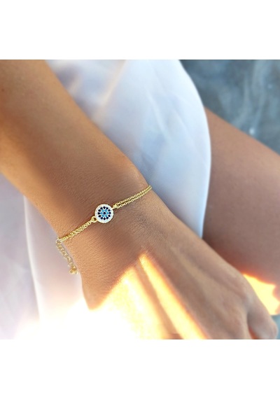Vaoov 925 Ayar Gümüş Gold Nazar Bileklik