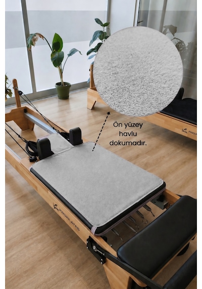 Kaymaz Silikon Tabanlı, Reformer Pilates Havlusu, Ter Emici Bambu Pilates Mat Havlu-gri Grı