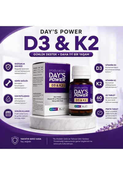 Day's Power D3 & K2 Vitamin Kompleksi 60 Tablet Bağışıklık Ve Kemik Desteği