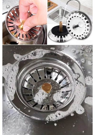 Paslanmaz Çelik Mutfak Evye Lavabo Süzgeci Lavabo Gideri Atık Gıda Tıpası - Al63yt0063yu Gri