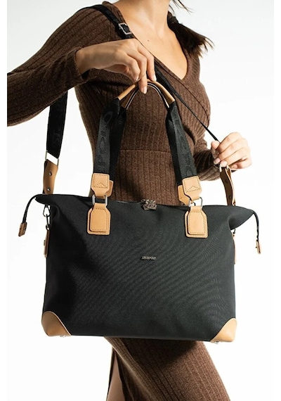 Just Polo Kadın Büyük Valiz Boy Ayarlanabilir Askılı Lüks El Ve Omuz Çantası Shopper Siyah Taba