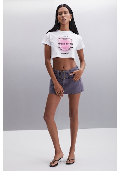 Ethıquet MORAN Kadın %100 Pamuk Beyaz - Pembe baskılı T-Shirt