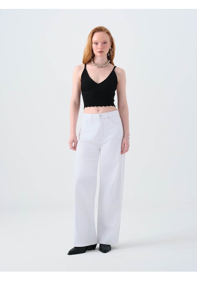 Loft Wide Leg Regular Fit Beyaz Kadın Jean Pantolon Lf2039976 Beyaz