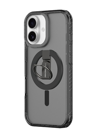 Apple Uyumlu iPhone 17 Kılıf M-safe Şarj Özellikli Yüzük Standlı Amazingthing Titan Pro Serisi Kapak Siyah Siyah
