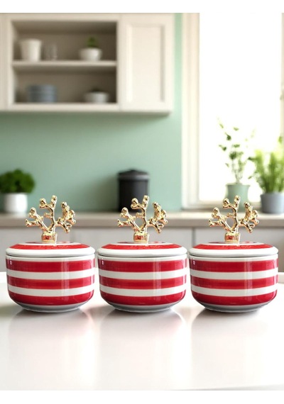 Kahvaltılık - 3'lü Şekerlik Kırmızı Zebra Gold