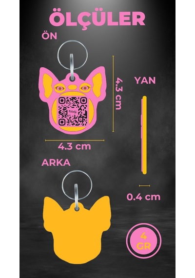 Petjoo 7.Hook Sarı-Pembe Qr'lı Köpek Künyesi