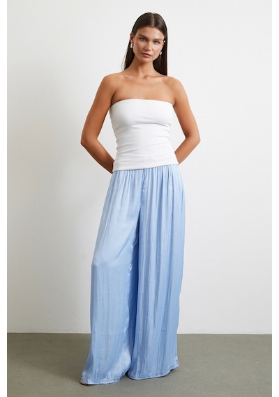 Never More Beli Lastikli Geniş Paça Büzgülü Pantolon Mavi Mavi