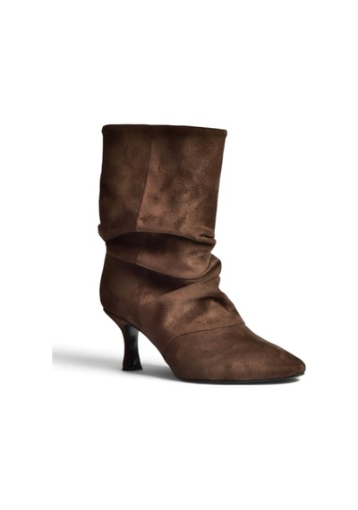 Fox Shoes Z404010402 Kahverengi Süet İnce Topuklu Büzgülü Kadın Bot