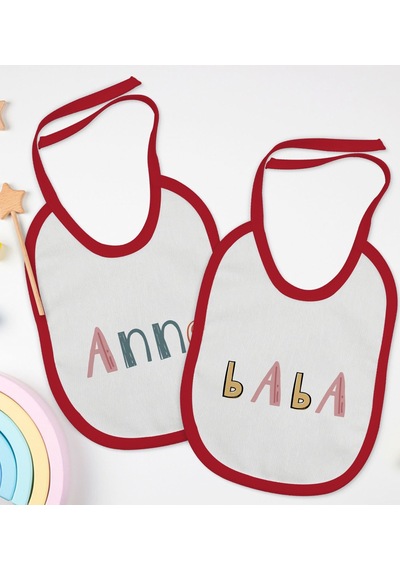 BK Kids Anne ve Baba Tasarımlı 2’li Kırmızı Mama Önlüğü-1 Kırmızı