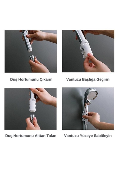 7 Vantuzlu Su Geçirmeyen Kancalı Banyo Duş Başlığı Askı Tutucu Silikon Güçlü Vakum Aparatı Beyaz