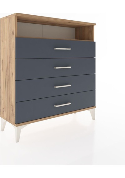 Arges Şifonyer Tek Raflı 4 Çekmeceli 88x30x96 Çam-antrasit Atlas Çam