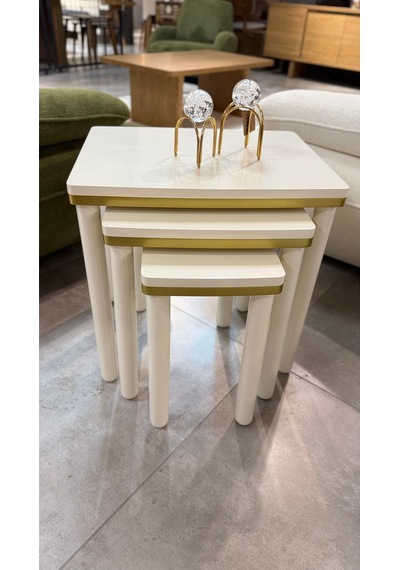 3lü Bohem Zigon Sehpa Gold Altın - Krem
