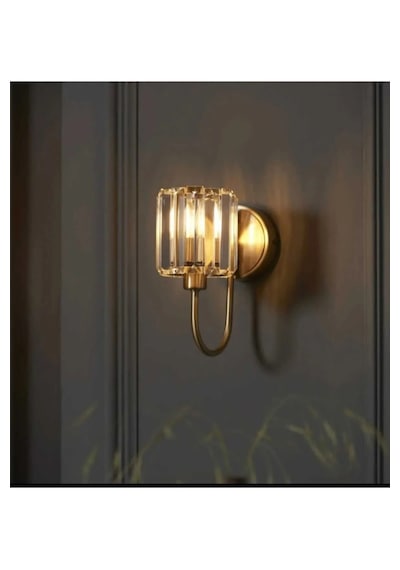 Bohem Aydınlatma Cam Taşlı Gold Duvar Apliği Modern Aplik Gold