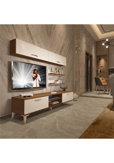 Decoraktiv Eko 5 Mdf Dvd Silver Tv Ünitesi Tv Sehpası Ceviz - Beyaz
