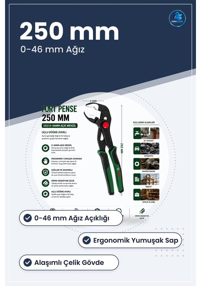 Papağan Pense 250 Mm 0 İle 46 Açıklık Ergonomik Yumuşak Sap Krom